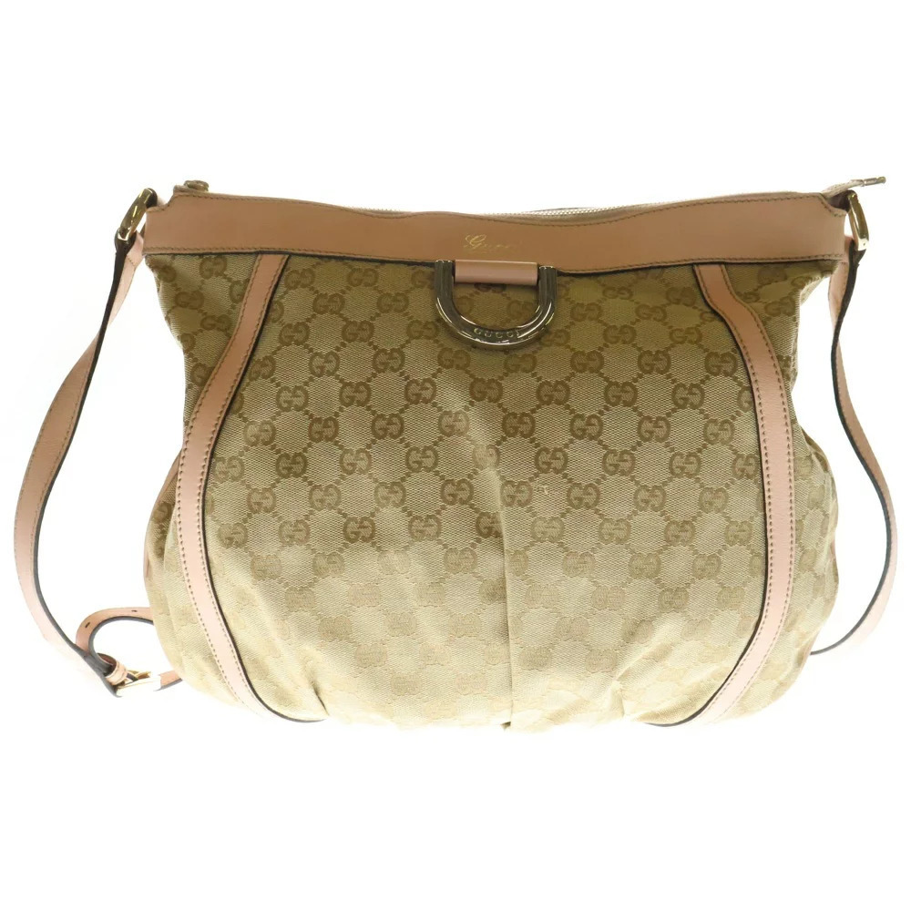 GUCCI GG Canvas Shoulder Bag Sacoche Beige Pink Leather